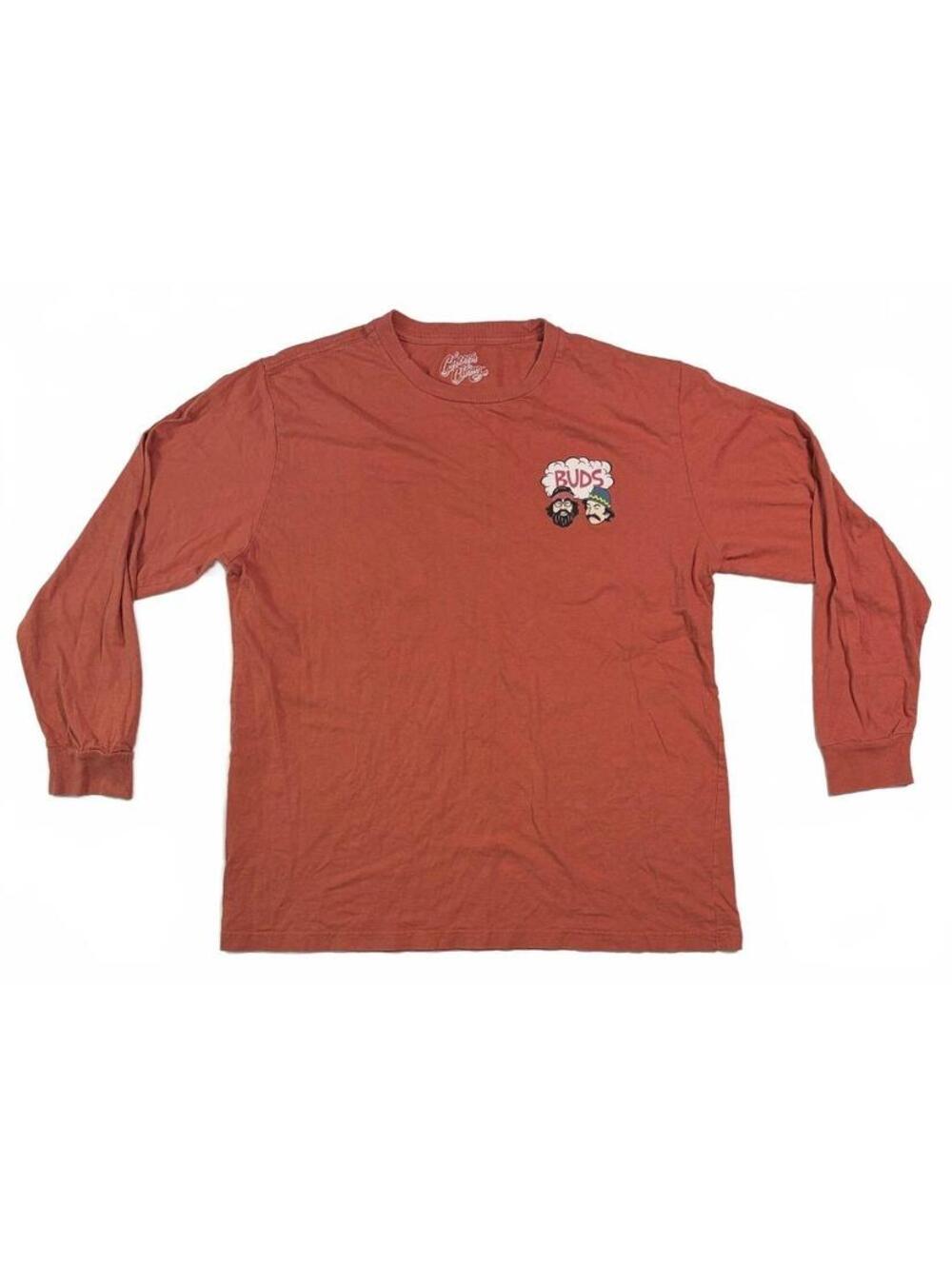 Cheech & Chong Mens XL Buds Long Sleeve Graphic T Shirt 420 Stoner Retro Orange